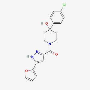 molecular formula C19H18ClN3O3 B10985251 [4-(4-chlorophenyl)-4-hydroxypiperidino][5-(2-furyl)-1H-pyrazol-3-yl]methanone 