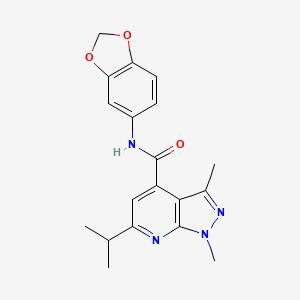 molecular formula C19H20N4O3 B10985557 N-(1,3-benzodioxol-5-yl)-1,3-dimethyl-6-(propan-2-yl)-1H-pyrazolo[3,4-b]pyridine-4-carboxamide 