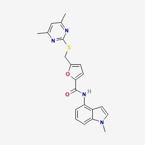 molecular formula C21H20N4O2S B10985795 5-{[(4,6-dimethylpyrimidin-2-yl)sulfanyl]methyl}-N-(1-methyl-1H-indol-4-yl)furan-2-carboxamide 