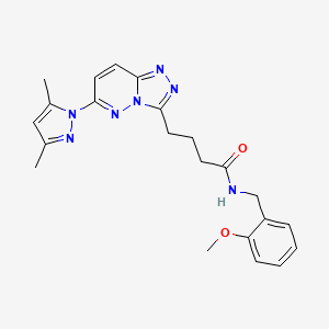 molecular formula C22H25N7O2 B10986010 4-(6-(3,5-dimethyl-1H-pyrazol-1-yl)-[1,2,4]triazolo[4,3-b]pyridazin-3-yl)-N-(2-methoxybenzyl)butanamide 