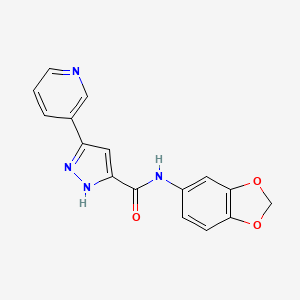 molecular formula C16H12N4O3 B10986171 N-(1,3-benzodioxol-5-yl)-5-(pyridin-3-yl)-1H-pyrazole-3-carboxamide 