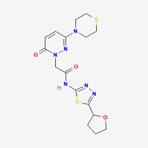 2-[6-oxo-3-(thiomorpholin-4-yl)pyridazin-1(6H)-yl]-N-[(2E)-5-(tetrahydrofuran-2-yl)-1,3,4-thiadiazol-2(3H)-ylidene]acetamide