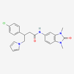 molecular formula C23H23ClN4O2 B10986469 3-(4-chlorophenyl)-N-(1,3-dimethyl-2-oxo-2,3-dihydro-1H-benzimidazol-5-yl)-4-(1H-pyrrol-1-yl)butanamide 