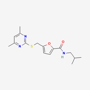 molecular formula C16H21N3O2S B10986577 5-{[(4,6-dimethylpyrimidin-2-yl)sulfanyl]methyl}-N-(2-methylpropyl)furan-2-carboxamide 