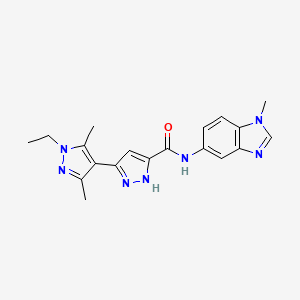 molecular formula C19H21N7O B10986599 1'-ethyl-3',5'-dimethyl-N-(1-methyl-1H-benzimidazol-5-yl)-1'H,2H-3,4'-bipyrazole-5-carboxamide 