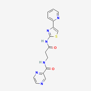 molecular formula C16H14N6O2S B10986611 N-(3-oxo-3-{[4-(pyridin-2-yl)-1,3-thiazol-2-yl]amino}propyl)pyrazine-2-carboxamide 