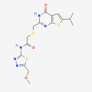 molecular formula C16H19N5O3S3 B10986681 2-({[4-hydroxy-6-(propan-2-yl)thieno[2,3-d]pyrimidin-2-yl]methyl}sulfanyl)-N-[(2E)-5-(methoxymethyl)-1,3,4-thiadiazol-2(3H)-ylidene]acetamide 