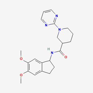 molecular formula C21H26N4O3 B10986795 N-(5,6-Dimethoxy-2,3-dihydro-1H-inden-1-YL)-1-(2-pyrimidinyl)-3-piperidinecarboxamide 