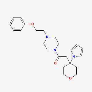 molecular formula C23H31N3O3 B10986823 1-[4-(2-phenoxyethyl)piperazin-1-yl]-2-[4-(1H-pyrrol-1-yl)tetrahydro-2H-pyran-4-yl]ethanone 