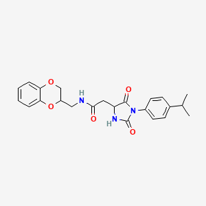 molecular formula C23H25N3O5 B10987248 N-(2,3-dihydro-1,4-benzodioxin-2-ylmethyl)-2-{2,5-dioxo-1-[4-(propan-2-yl)phenyl]imidazolidin-4-yl}acetamide 