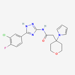 molecular formula C19H19ClFN5O2 B10987656 N-[3-(3-chloro-4-fluorophenyl)-1H-1,2,4-triazol-5-yl]-2-[4-(1H-pyrrol-1-yl)tetrahydro-2H-pyran-4-yl]acetamide 