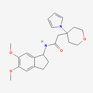 molecular formula C22H28N2O4 B10988137 N-(5,6-dimethoxy-2,3-dihydro-1H-inden-1-yl)-2-[4-(1H-pyrrol-1-yl)tetrahydro-2H-pyran-4-yl]acetamide 