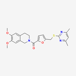 molecular formula C23H25N3O4S B10988996 (6,7-dimethoxy-3,4-dihydroisoquinolin-2(1H)-yl)(5-{[(4,6-dimethylpyrimidin-2-yl)sulfanyl]methyl}furan-2-yl)methanone 