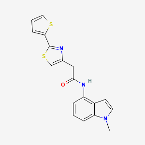 molecular formula C18H15N3OS2 B10989176 N-(1-methyl-1H-indol-4-yl)-2-[2-(thiophen-2-yl)-1,3-thiazol-4-yl]acetamide 