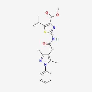 molecular formula C21H24N4O3S B10989346 methyl 2-{[(3,5-dimethyl-1-phenyl-1H-pyrazol-4-yl)acetyl]amino}-5-(propan-2-yl)-1,3-thiazole-4-carboxylate 