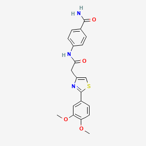 molecular formula C20H19N3O4S B10989402 4-({[2-(3,4-Dimethoxyphenyl)-1,3-thiazol-4-yl]acetyl}amino)benzamide 