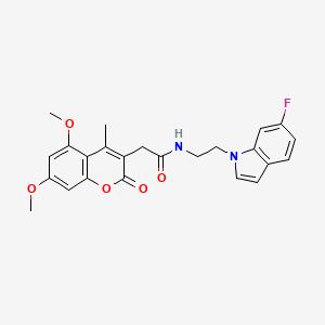 molecular formula C24H23FN2O5 B10989478 2-(5,7-dimethoxy-4-methyl-2-oxo-2H-chromen-3-yl)-N-[2-(6-fluoro-1H-indol-1-yl)ethyl]acetamide 