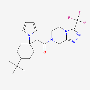 molecular formula C22H30F3N5O B10989511 2-[4-tert-butyl-1-(1H-pyrrol-1-yl)cyclohexyl]-1-[3-(trifluoromethyl)-5,6-dihydro[1,2,4]triazolo[4,3-a]pyrazin-7(8H)-yl]ethanone 