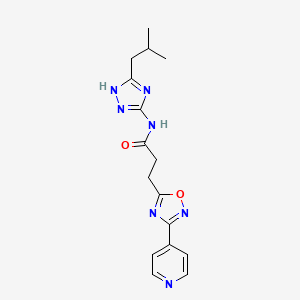 molecular formula C16H19N7O2 B10989569 N-[3-(2-methylpropyl)-1H-1,2,4-triazol-5-yl]-3-[3-(pyridin-4-yl)-1,2,4-oxadiazol-5-yl]propanamide 