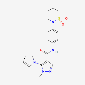 molecular formula C19H21N5O3S B10989700 N-[4-(1,1-dioxido-1,2-thiazinan-2-yl)phenyl]-1-methyl-5-(1H-pyrrol-1-yl)-1H-pyrazole-4-carboxamide 