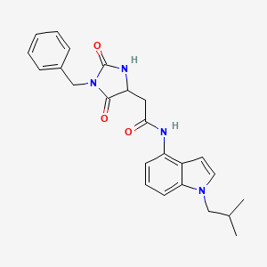 molecular formula C24H26N4O3 B10989728 2-(1-benzyl-2,5-dioxoimidazolidin-4-yl)-N-[1-(2-methylpropyl)-1H-indol-4-yl]acetamide 