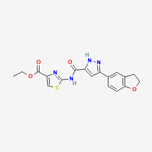 molecular formula C18H16N4O4S B10989954 ethyl 2-({[5-(2,3-dihydro-1-benzofuran-5-yl)-1H-pyrazol-3-yl]carbonyl}amino)-1,3-thiazole-4-carboxylate 