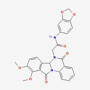 molecular formula C26H21N3O7 B10989962 N-(1,3-benzodioxol-5-yl)-2-(9,10-dimethoxy-5,11-dioxo-6a,11-dihydroisoindolo[2,1-a]quinazolin-6(5H)-yl)acetamide 