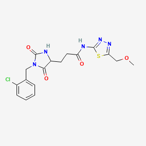 molecular formula C17H18ClN5O4S B10990319 3-[1-(2-chlorobenzyl)-2,5-dioxoimidazolidin-4-yl]-N-[5-(methoxymethyl)-1,3,4-thiadiazol-2-yl]propanamide 