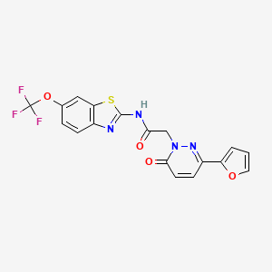 molecular formula C18H11F3N4O4S B10990367 2-[3-(furan-2-yl)-6-oxopyridazin-1(6H)-yl]-N-[6-(trifluoromethoxy)-1,3-benzothiazol-2-yl]acetamide 