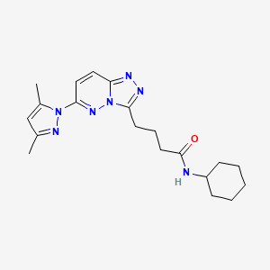 molecular formula C20H27N7O B10990781 N-cyclohexyl-4-[6-(3,5-dimethyl-1H-pyrazol-1-yl)[1,2,4]triazolo[4,3-b]pyridazin-3-yl]butanamide 