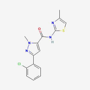 molecular formula C15H13ClN4OS B10991100 3-(2-chlorophenyl)-1-methyl-N-(4-methyl-1,3-thiazol-2-yl)-1H-pyrazole-5-carboxamide 