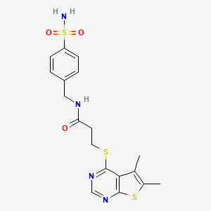 molecular formula C18H20N4O3S3 B10991109 3-[(5,6-dimethylthieno[2,3-d]pyrimidin-4-yl)sulfanyl]-N-(4-sulfamoylbenzyl)propanamide 