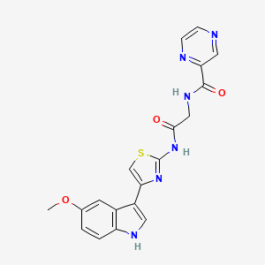 molecular formula C19H16N6O3S B10991271 N-(2-{[4-(5-methoxy-1H-indol-3-yl)-1,3-thiazol-2-yl]amino}-2-oxoethyl)pyrazine-2-carboxamide 