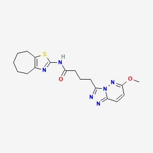 molecular formula C18H22N6O2S B10991497 4-(6-methoxy[1,2,4]triazolo[4,3-b]pyridazin-3-yl)-N-(5,6,7,8-tetrahydro-4H-cyclohepta[d][1,3]thiazol-2-yl)butanamide 