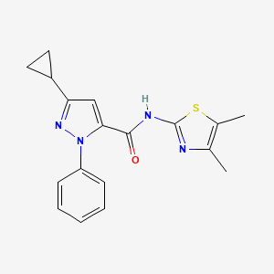 molecular formula C18H18N4OS B10991586 3-cyclopropyl-N-[(2E)-4,5-dimethyl-1,3-thiazol-2(3H)-ylidene]-1-phenyl-1H-pyrazole-5-carboxamide 