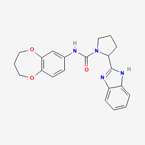 molecular formula C21H22N4O3 B10991719 2-(1H-Benzimidazol-2-YL)-N-(3,4-dihydro-2H-1,5-benzodioxepin-7-YL)-1-pyrrolidinecarboxamide 