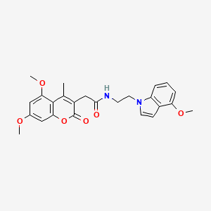 molecular formula C25H26N2O6 B10992014 2-(5,7-dimethoxy-4-methyl-2-oxo-2H-chromen-3-yl)-N-[2-(4-methoxy-1H-indol-1-yl)ethyl]acetamide 