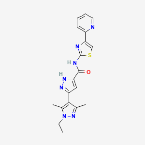 molecular formula C19H19N7OS B10992302 1'-ethyl-3',5'-dimethyl-N-[4-(pyridin-2-yl)-1,3-thiazol-2-yl]-1H,1'H-3,4'-bipyrazole-5-carboxamide 