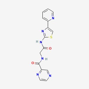 molecular formula C15H12N6O2S B10992333 N-(2-oxo-2-{[4-(pyridin-2-yl)-1,3-thiazol-2-yl]amino}ethyl)pyrazine-2-carboxamide 