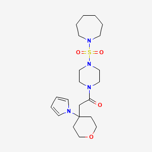 molecular formula C21H34N4O4S B10992365 1-[4-(azepan-1-ylsulfonyl)piperazin-1-yl]-2-[4-(1H-pyrrol-1-yl)tetrahydro-2H-pyran-4-yl]ethanone 