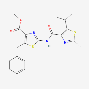 molecular formula C20H21N3O3S2 B10992415 Methyl 5-benzyl-2-({[2-methyl-5-(propan-2-yl)-1,3-thiazol-4-yl]carbonyl}amino)-1,3-thiazole-4-carboxylate 