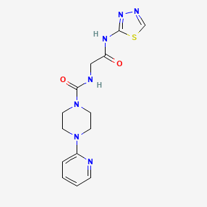 molecular formula C14H17N7O2S B10992509 N-{2-oxo-2-[(2Z)-1,3,4-thiadiazol-2(3H)-ylideneamino]ethyl}-4-(pyridin-2-yl)piperazine-1-carboxamide 