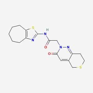 molecular formula C17H20N4O2S2 B10992649 2-(3-oxo-3,5,7,8-tetrahydro-2H-thiopyrano[4,3-c]pyridazin-2-yl)-N-(5,6,7,8-tetrahydro-4H-cyclohepta[d][1,3]thiazol-2-yl)acetamide 