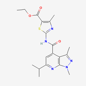 molecular formula C19H23N5O3S B10992684 ethyl 2-({[1,3-dimethyl-6-(propan-2-yl)-1H-pyrazolo[3,4-b]pyridin-4-yl]carbonyl}amino)-4-methyl-1,3-thiazole-5-carboxylate 