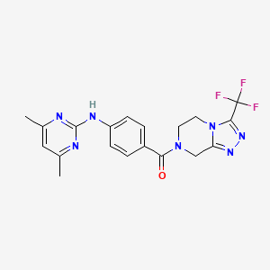 molecular formula C19H18F3N7O B10992715 {4-[(4,6-dimethylpyrimidin-2-yl)amino]phenyl}[3-(trifluoromethyl)-5,6-dihydro[1,2,4]triazolo[4,3-a]pyrazin-7(8H)-yl]methanone 