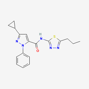 molecular formula C18H19N5OS B10993073 3-cyclopropyl-1-phenyl-N-(5-propyl-1,3,4-thiadiazol-2-yl)-1H-pyrazole-5-carboxamide 