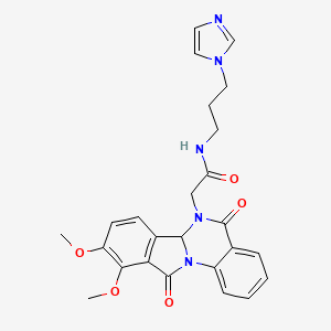 molecular formula C25H25N5O5 B10993147 2-(9,10-dimethoxy-5,11-dioxo-6a,11-dihydroisoindolo[2,1-a]quinazolin-6(5H)-yl)-N-[3-(1H-imidazol-1-yl)propyl]acetamide 