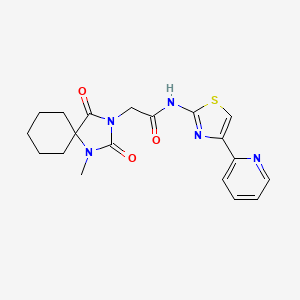 molecular formula C19H21N5O3S B10993158 2-(1-methyl-2,4-dioxo-1,3-diazaspiro[4.5]decan-3-yl)-N-(4-(pyridin-2-yl)thiazol-2-yl)acetamide 