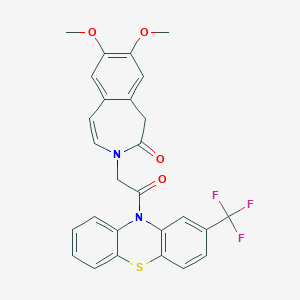 molecular formula C27H21F3N2O4S B10993391 7,8-dimethoxy-3-{2-oxo-2-[2-(trifluoromethyl)-10H-phenothiazin-10-yl]ethyl}-1,3-dihydro-2H-3-benzazepin-2-one 