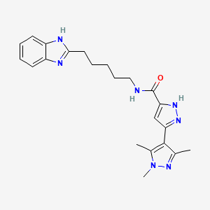 molecular formula C22H27N7O B10993397 N-[5-(1H-benzimidazol-2-yl)pentyl]-1',3',5'-trimethyl-1'H,2H-3,4'-bipyrazole-5-carboxamide 